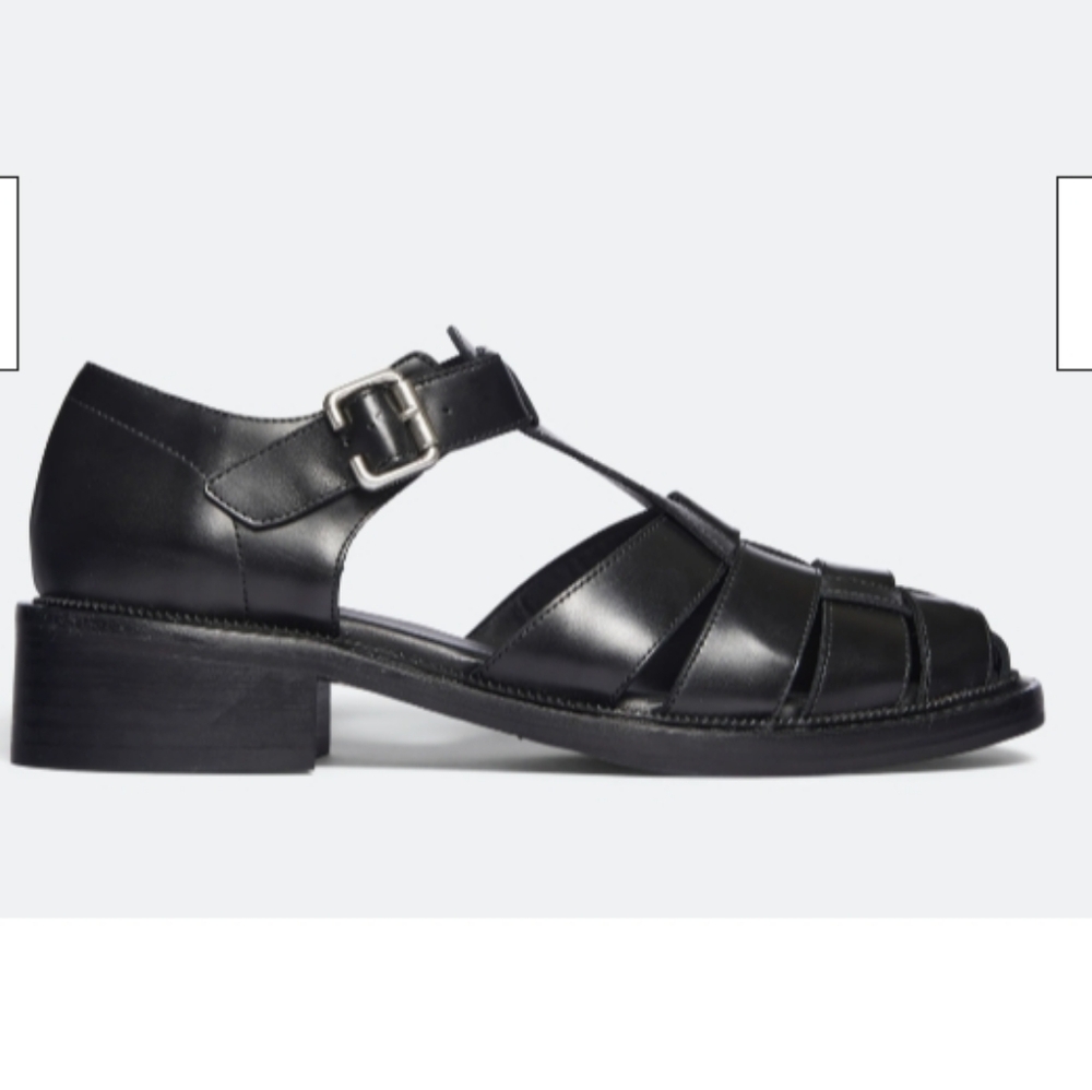 Freda Salvador Dahlia T-Strap Black Fisherman Loafers with Box Leather, Size 8 - Picture 3 of 13
